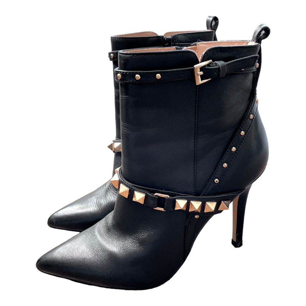 LIU JO Stivaletto Annie Tc 95 Ankle Boots Heels Black Leather Studs Shoes 6